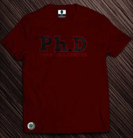 Red Ph.D tee with red font